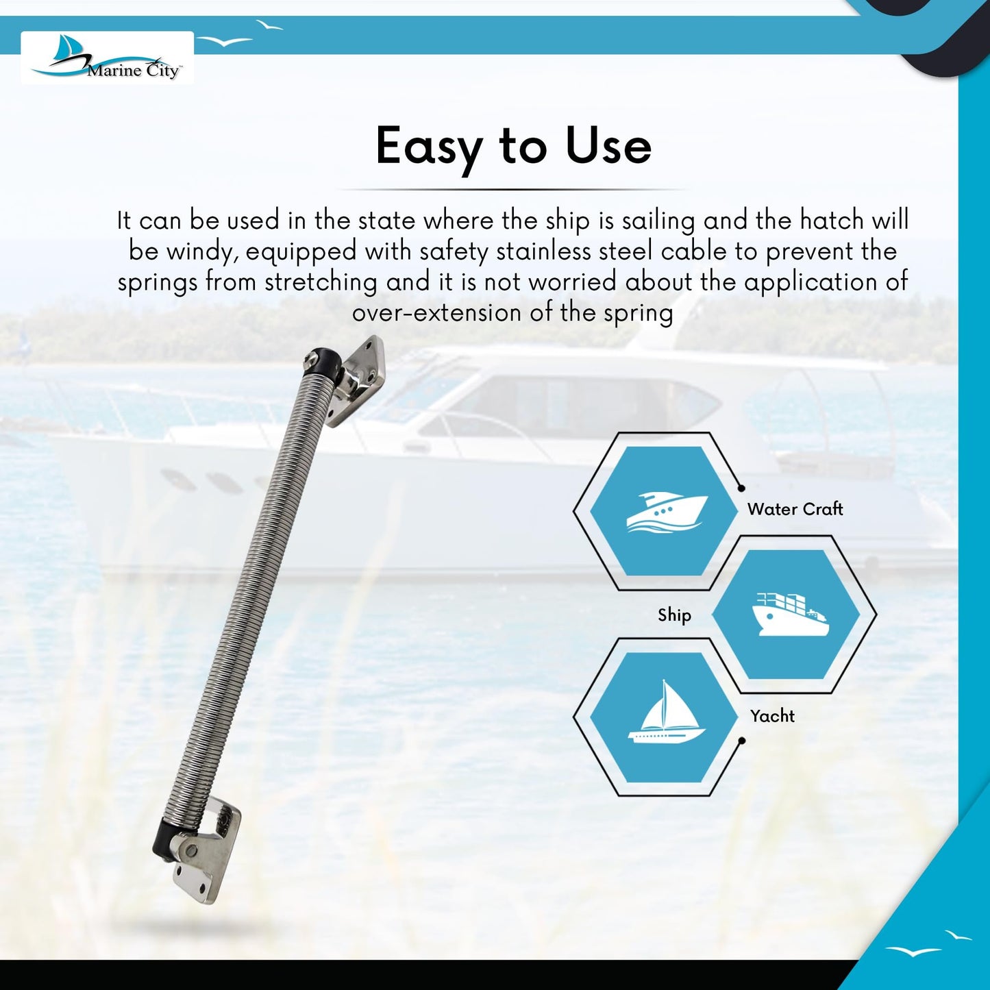 Marine City 316 Stainless Steel Hatch Holder Adjuster Lid Support Spring – 14"
