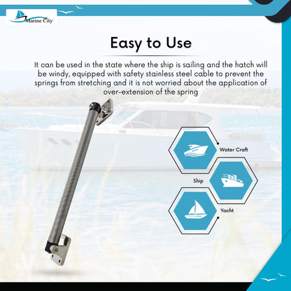 Marine City 316 Stainless Steel Hatch Holder Adjuster Lid Support Spring – 14"