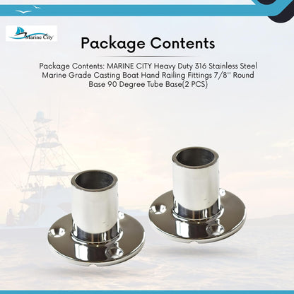Marine City Stainless Steel Boat Hand Railing Fittings – 7/8” Round Base (2 Pcs)