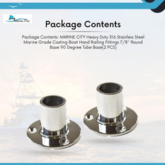 Marine City Stainless Steel Boat Hand Railing Fittings – 7/8” Round Base (2 Pcs)