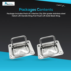 Marine City 304 Stainless Steel Hatch Lift Handle Ring Pull – 3” x 2-1/4”(2 Pcs)