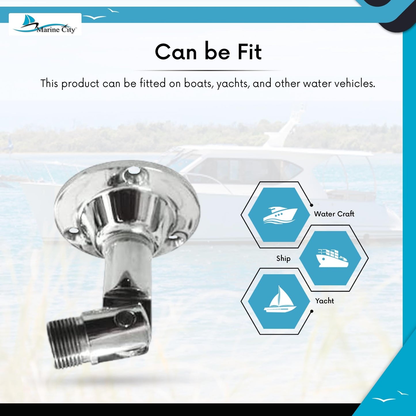 Marine City 180° Adjustable Swivel Tall Antenna Base – 316 Stainless Steel MARINE CITY