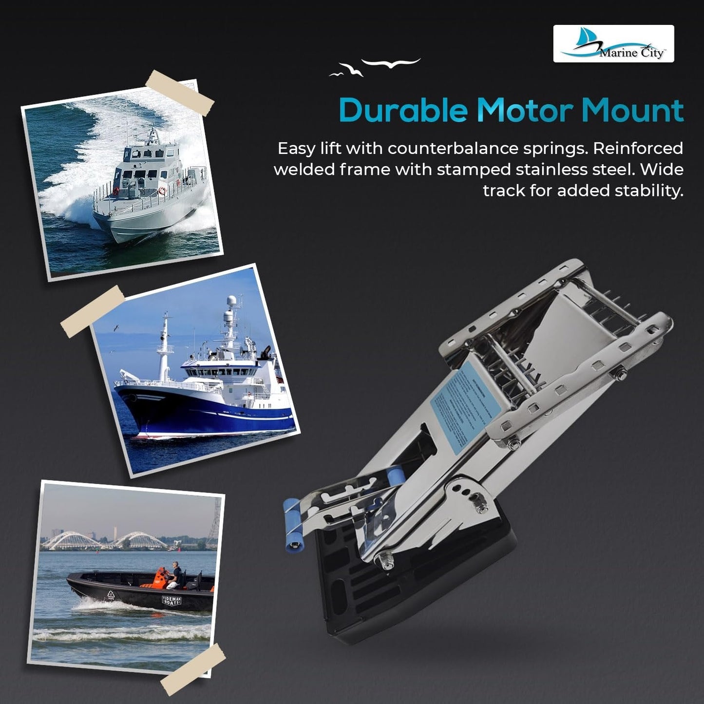 Marine City 304 Stainless Steel Outboard Motor Bracket – Up to 20 HP, Heavy Duty Marine City