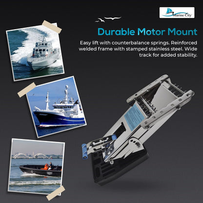 Marine City 304 Stainless Steel Outboard Motor Bracket – Up to 20 HP, Heavy Duty Marine City