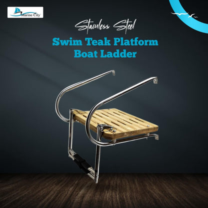 Marine City Stainless Steel 2-Step Swim Teak Platform Telescoping Boat Ladder MARINE CITY