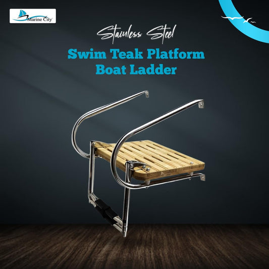 Marine City Stainless Steel 2-Step Swim Teak Platform Telescoping Boat Ladder MARINE CITY