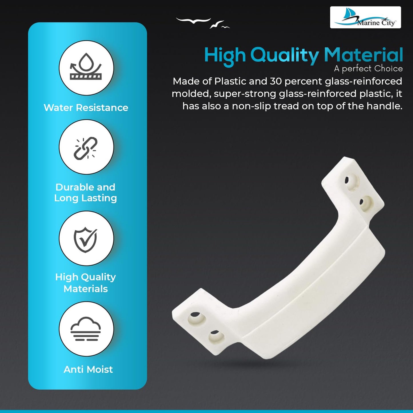 Marine City White Plastic Transom Step Handle – 6-3/8” Width, Glass-Reinforced