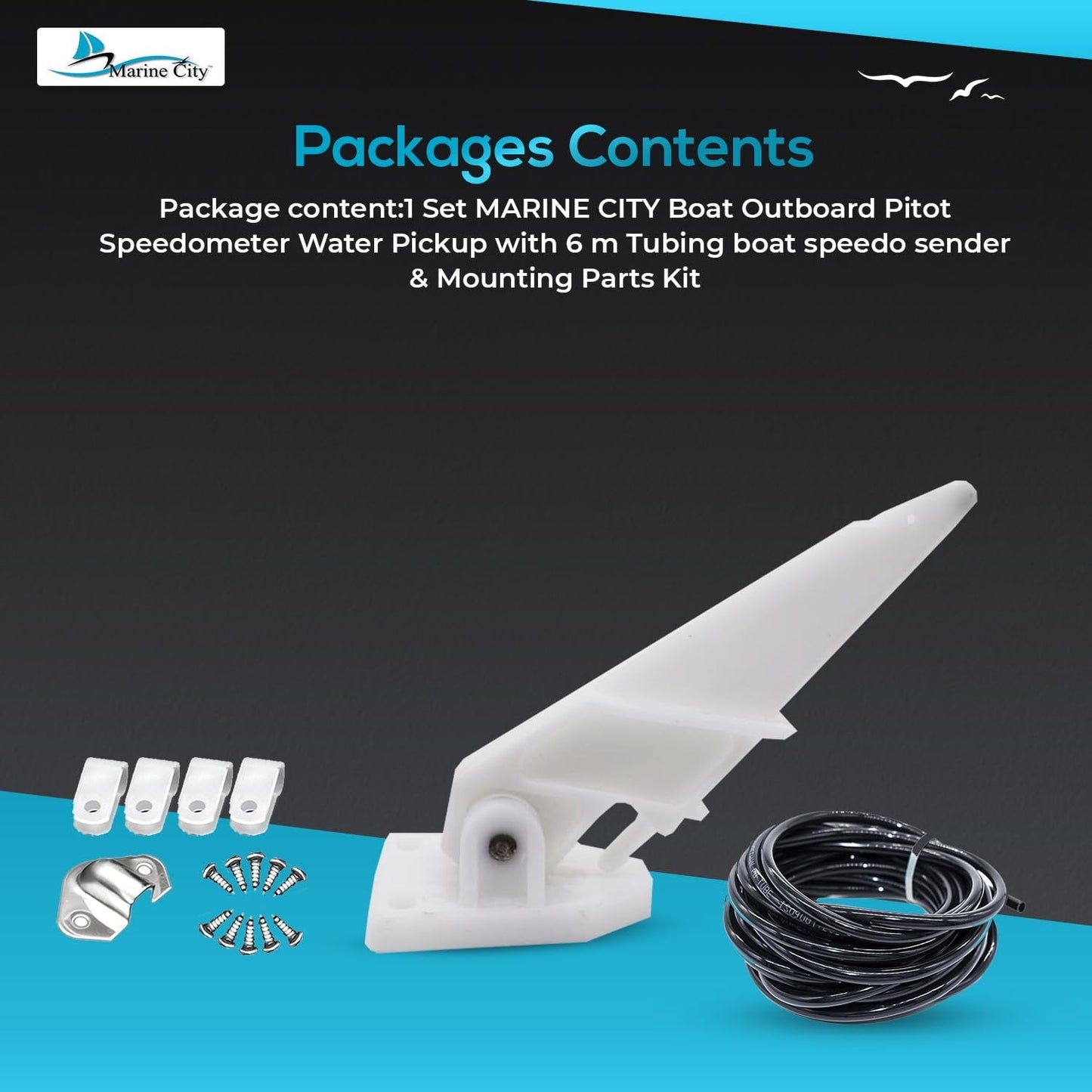 Marine City Boat Outboard Pitot Speedometer Kit – Accurate Readings up to 80 MPH Marine City