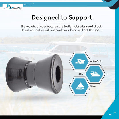 Marine City Black PU Bow Roller – 2-Inch Rigid, Shock-Absorbing Roller Marine City
