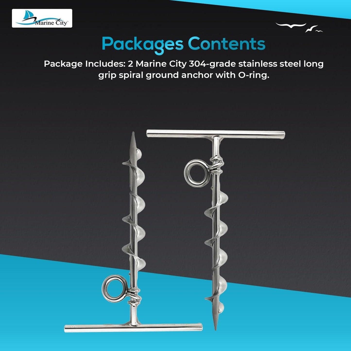 Marine City Spiral Ground Anchor with O-Ring – 304 Stainless Steel (Pack of 2) Marine City