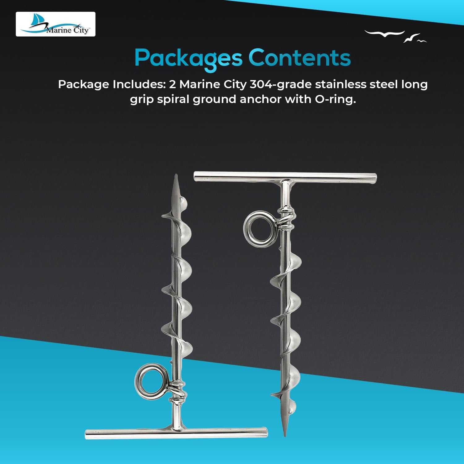Marine City Spiral Ground Anchor with O-Ring – 304 Stainless Steel (Pack of 2) Marine City