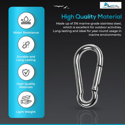 Marine City Carabiner Clip Snap Hook – 316 Stainless Steel, 4 Inches, Durable