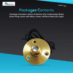 Marine City Underwater LED Light Brass Drain Plug – 12V LED, for Boat (Green)