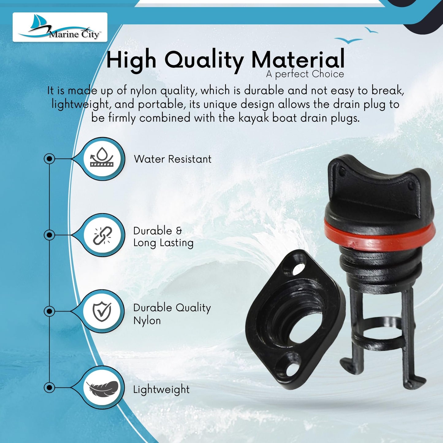 Marine City Black Nylon Drain Plug – 3/4 Inches Durable, Water-Resistant