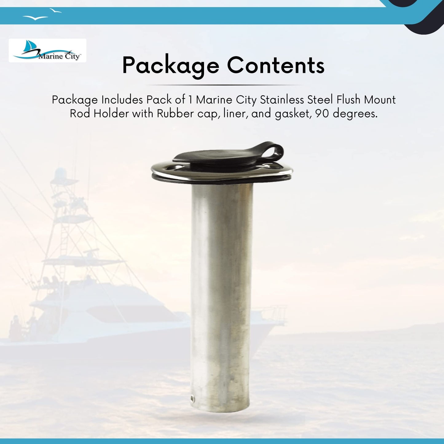 MARINE CITY Stainless Steel Flush Mount Fishing Rod Holder – 90° Angle