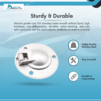 MARINE CITY 316 Stainless Steel Round Flush Boat Hatch Lift Ring – 3-Point Fix