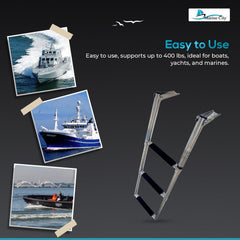 MARINE CITY 3-Step Telescoping Drop Ladder 304 Stainless Steel, 400 lbs Capacity