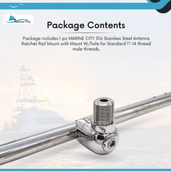 Marine City Soporte de riel de trinquete para antena de acero inoxidable 316 con soporte con orificio para roscas macho estándar de 1 