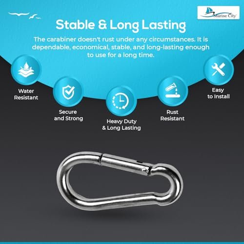 Marine City Carabiner Clip Snap Hook 2-3/4 Inches – 316 Stainless Steel, Durable Marine City Hardware