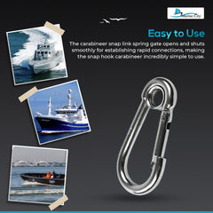 Marine City Carabiner Clip Snap Hook with Ring 2” 316 Stainless Steel, Rustproof