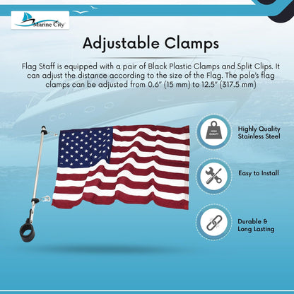 Marine City Stainless Steel Rail Mount Flag Staff Pole – Adjustable Rail Clamp MARINE CITY