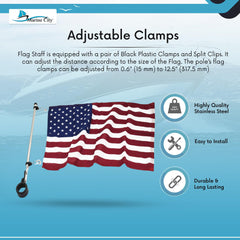 Marine City Stainless Steel Rail Mount Flag Staff Pole – Adjustable Rail Clamp