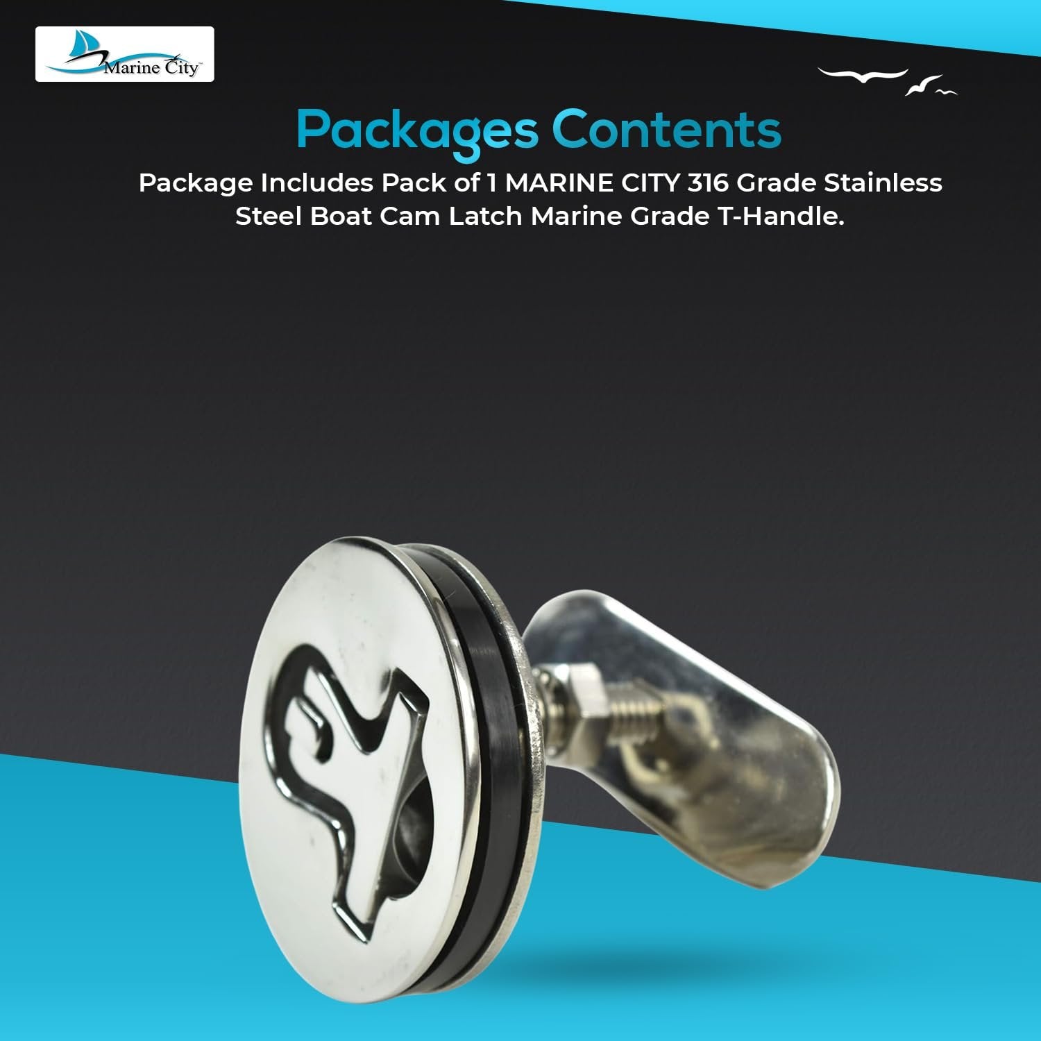Marine City Stainless Steel Cam Latch – Marine Grade T-Handle, Flush Hatch Lock Marine City