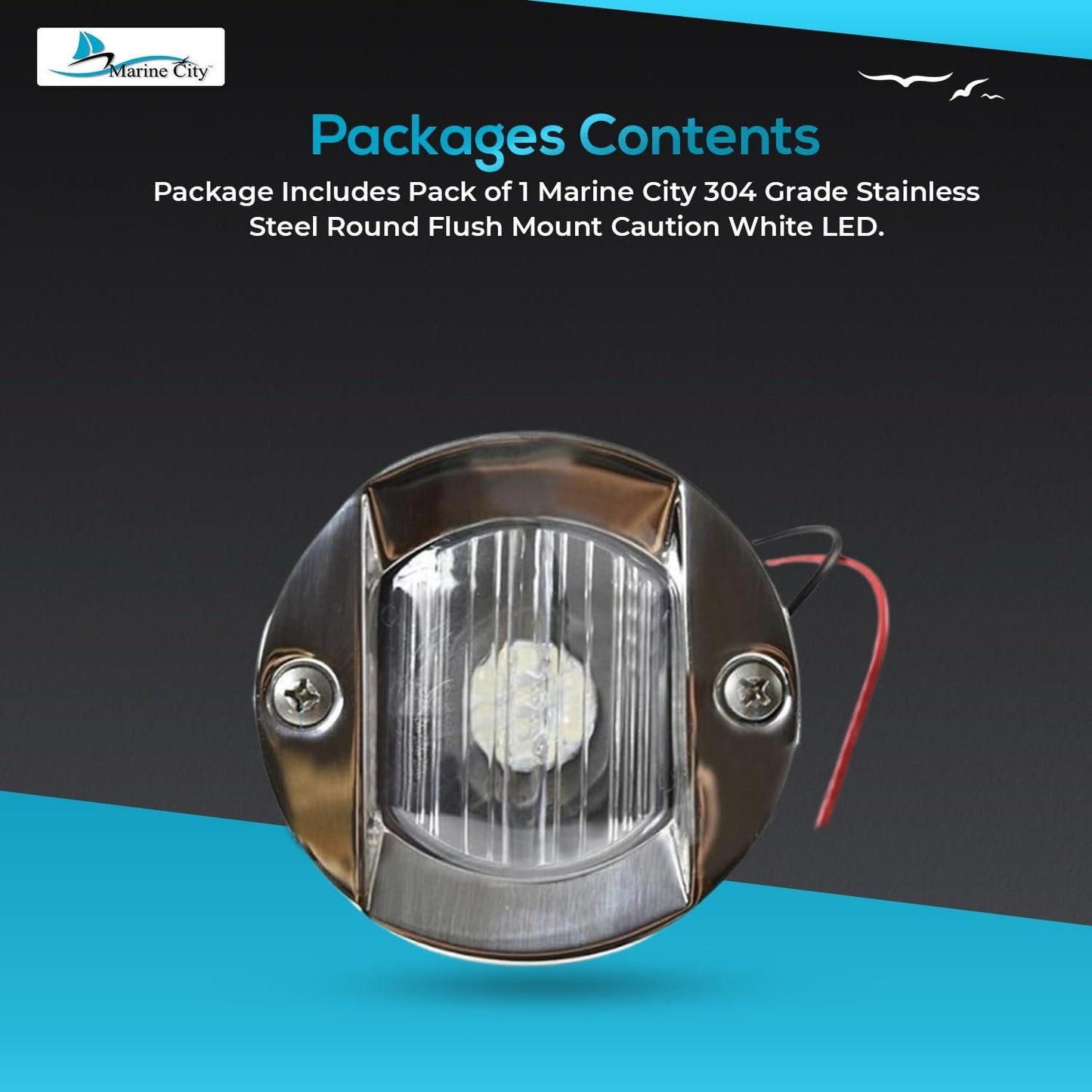 Marine City Flush Mount White LED Caution Light 3", 12V 18W, 304 Stainless Steel Marine City Hardware