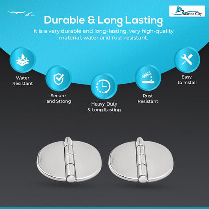 Marine City Stainless Steel Flush 65mm Strap Round Side Hinges w/ Cover (2 Pcs)