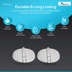 Marine City Stainless Steel Flush 65mm Strap Round Side Hinges w/ Cover (2 Pcs)