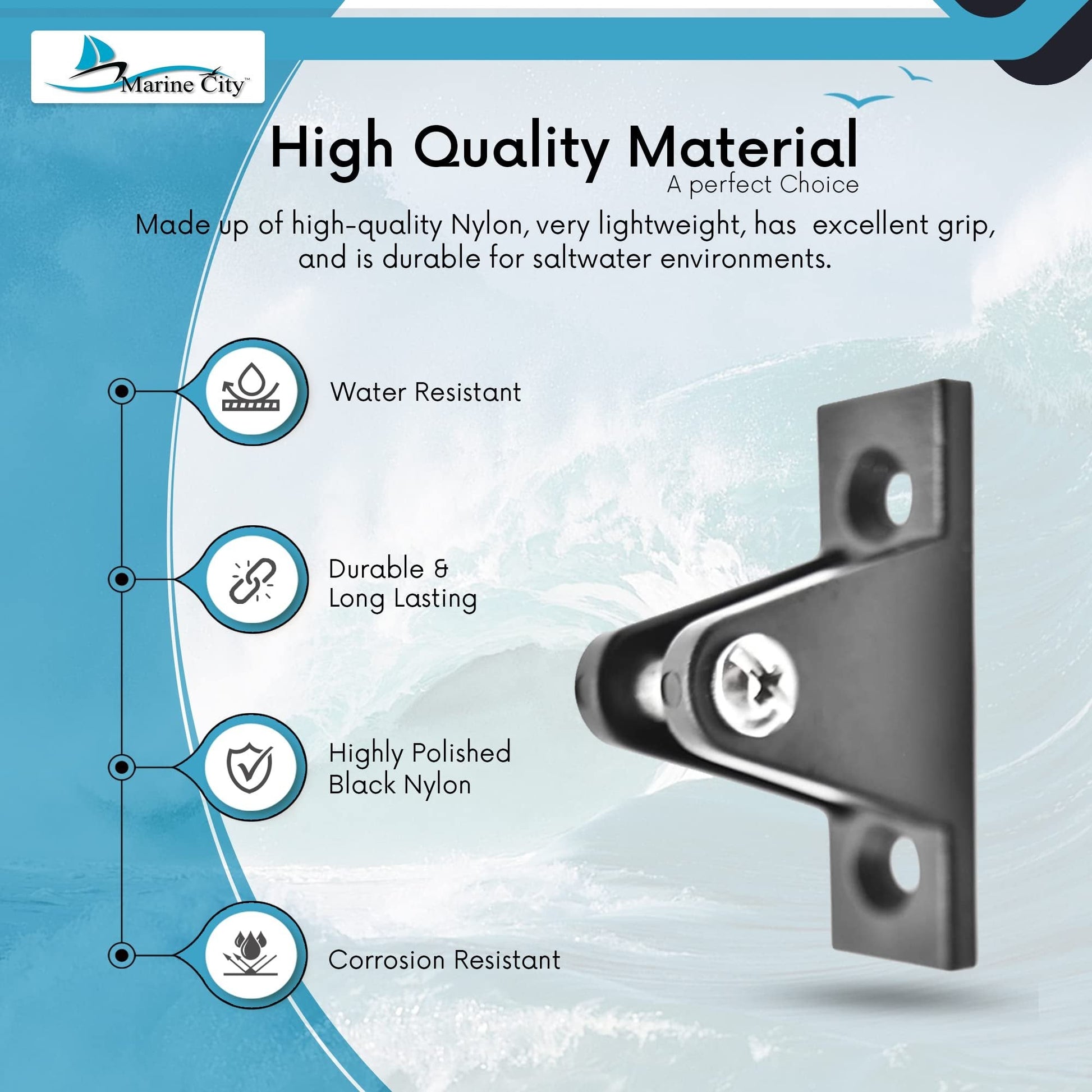 Marine City Nylon Bimini Top Deck Hinges Corrosion & Water-Resistant (Pack of 2) Marine City