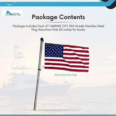 Marine City 32” Flag Stanchion Pole, Stainless Steel with 316 Base, Adjustable