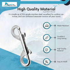 MARINE CITY Gancho de buceo con clip de doble extremo de acero inoxidable 316 de grado marino resistente de 3-1/2