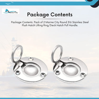 MARINE CITY 316 Stainless Steel Round Flush Boat Hatch Lift Ring (Pack of 2)
