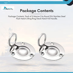 MARINE CITY 316 Stainless Steel Round Flush Boat Hatch Lift Ring (Pack of 2)