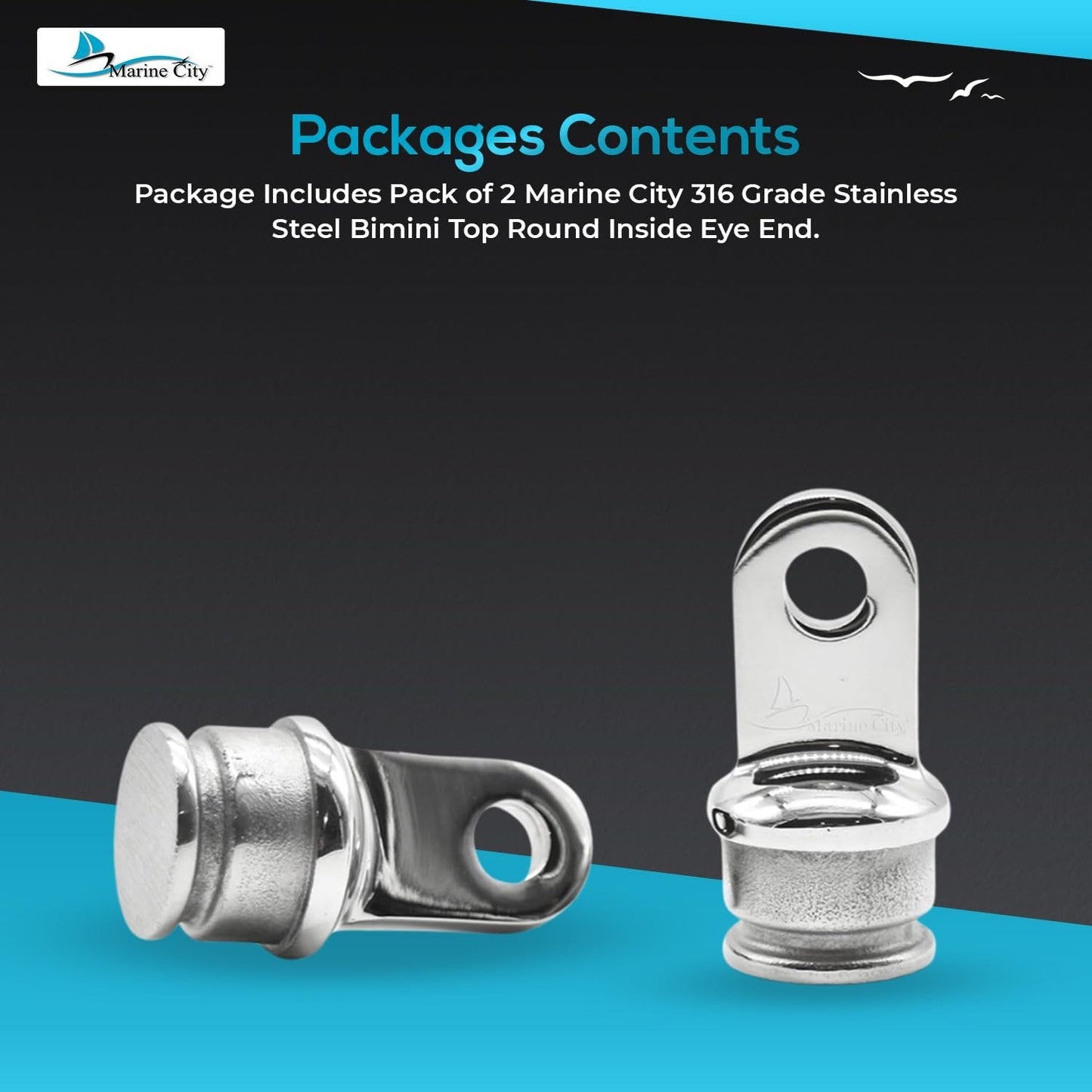 Marine City 316 Stainless Steel Bimini Top Round Inside Eye End Fits 1” Tubes Marine City Hardware