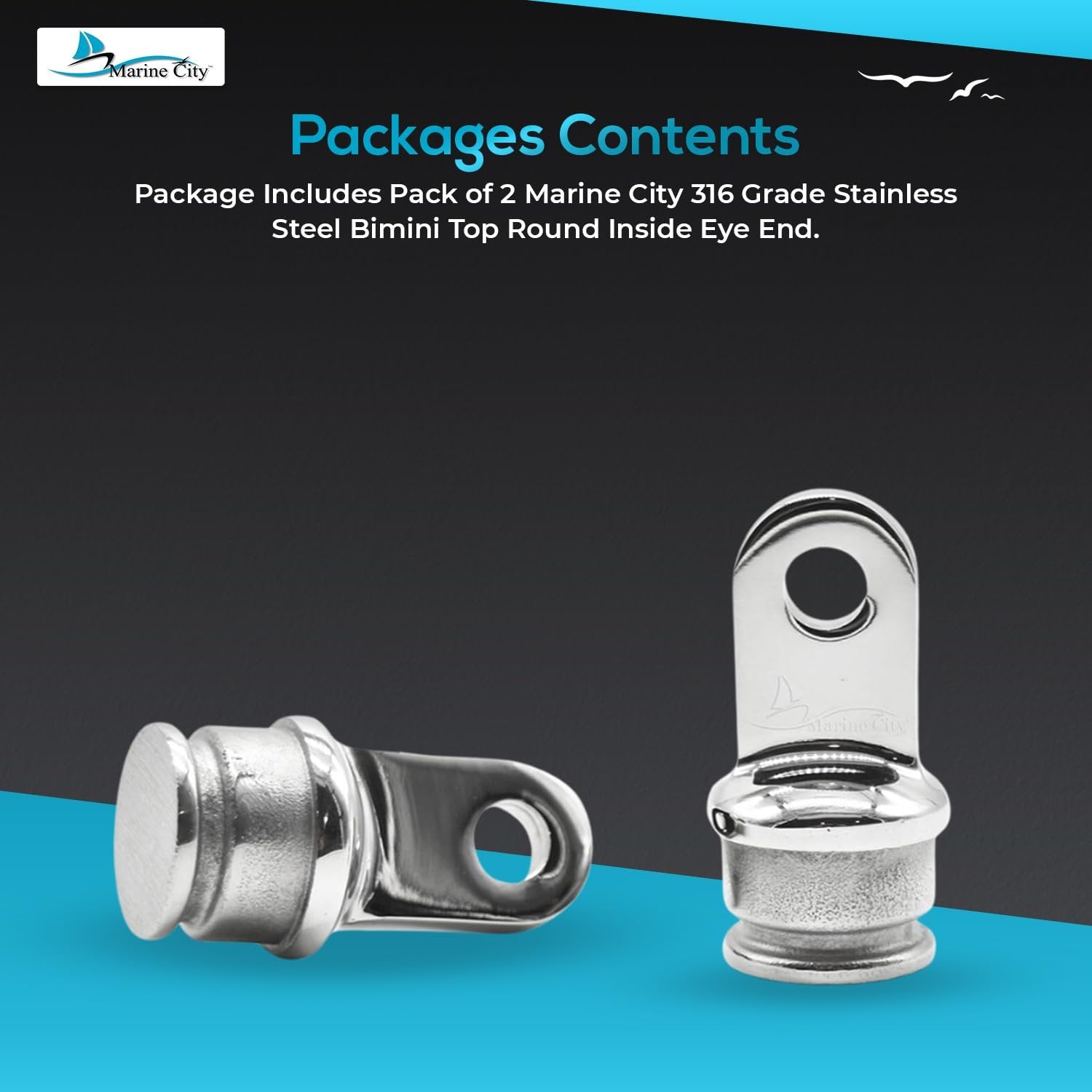 Marine City 316 Stainless Steel Bimini Top Round Inside Eye End Fits 1” Tubes Marine City Hardware