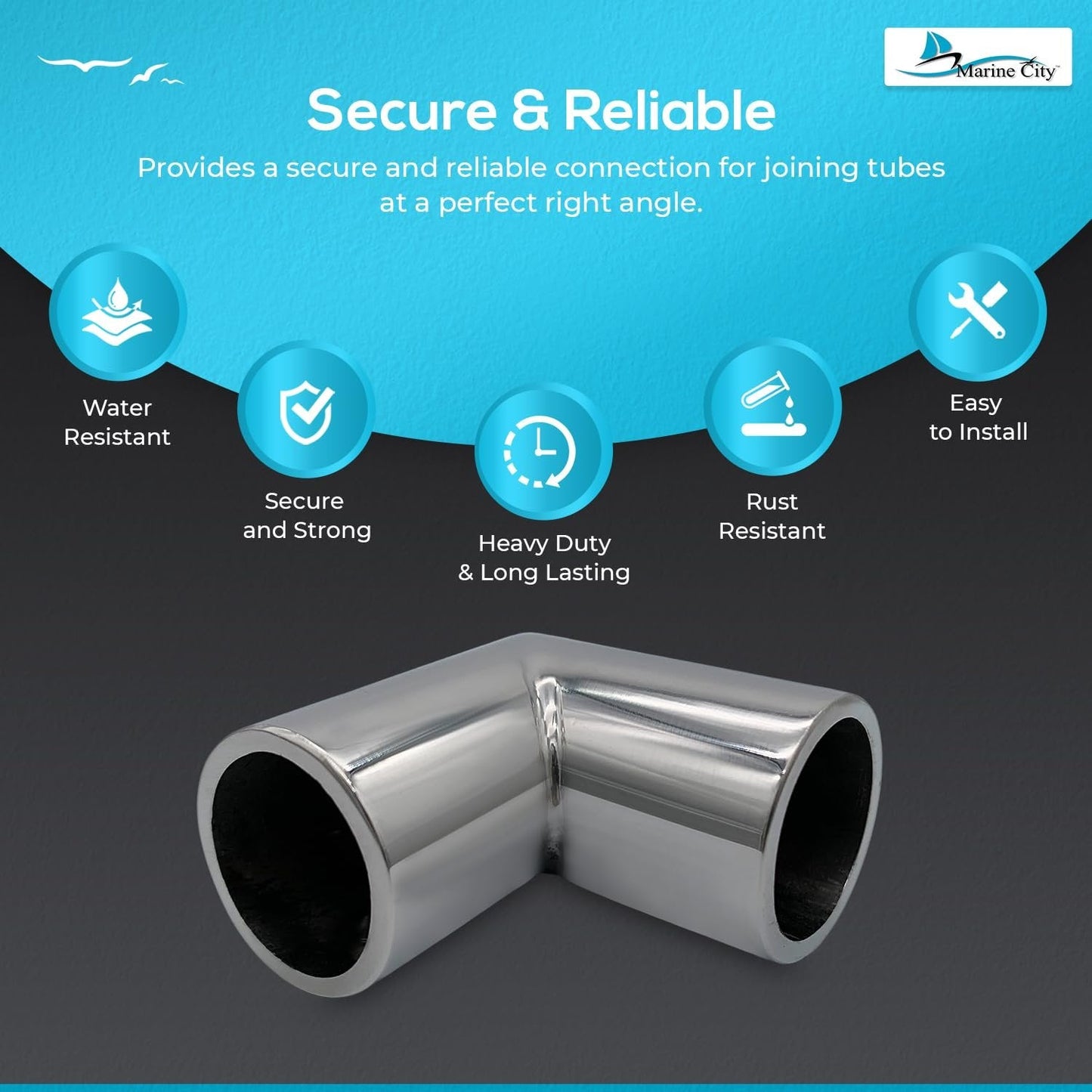 Marine City 90° Elbow Two-Way Connector – 304 Stainless Steel (Pack of 2) MARINE CITY