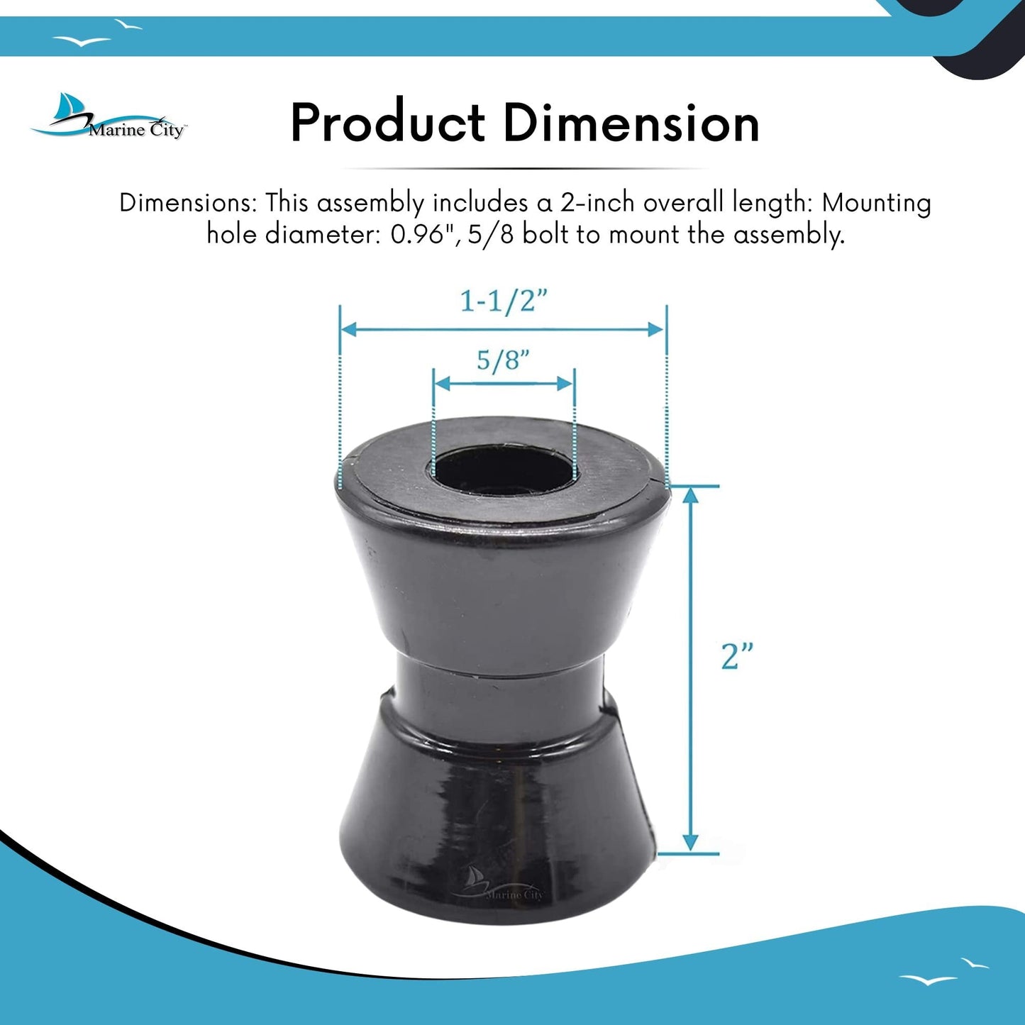 Marine City Black PU Bow Roller – 2-Inch Rigid, Shock-Absorbing Roller Marine City
