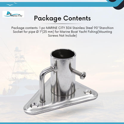 Marine City Toma de puntal de acero inoxidable 304 de 90° con base triangular y contrafuerte para tubo de Ø 1"(25 mm) para pesca en yate en barco marino
