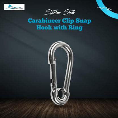 Marine City Carabiner Clip Snap Hook with Ring 2-3/4” Stainless Steel, Rustproof