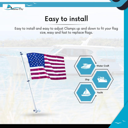 Marine City 32-Inch 304 Stainless Steel Flag Pole With Base & 15x25” US Flag