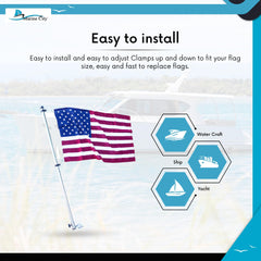 Marine City 32-Inch 304 Stainless Steel Flag Pole With Base & 15x25” US Flag