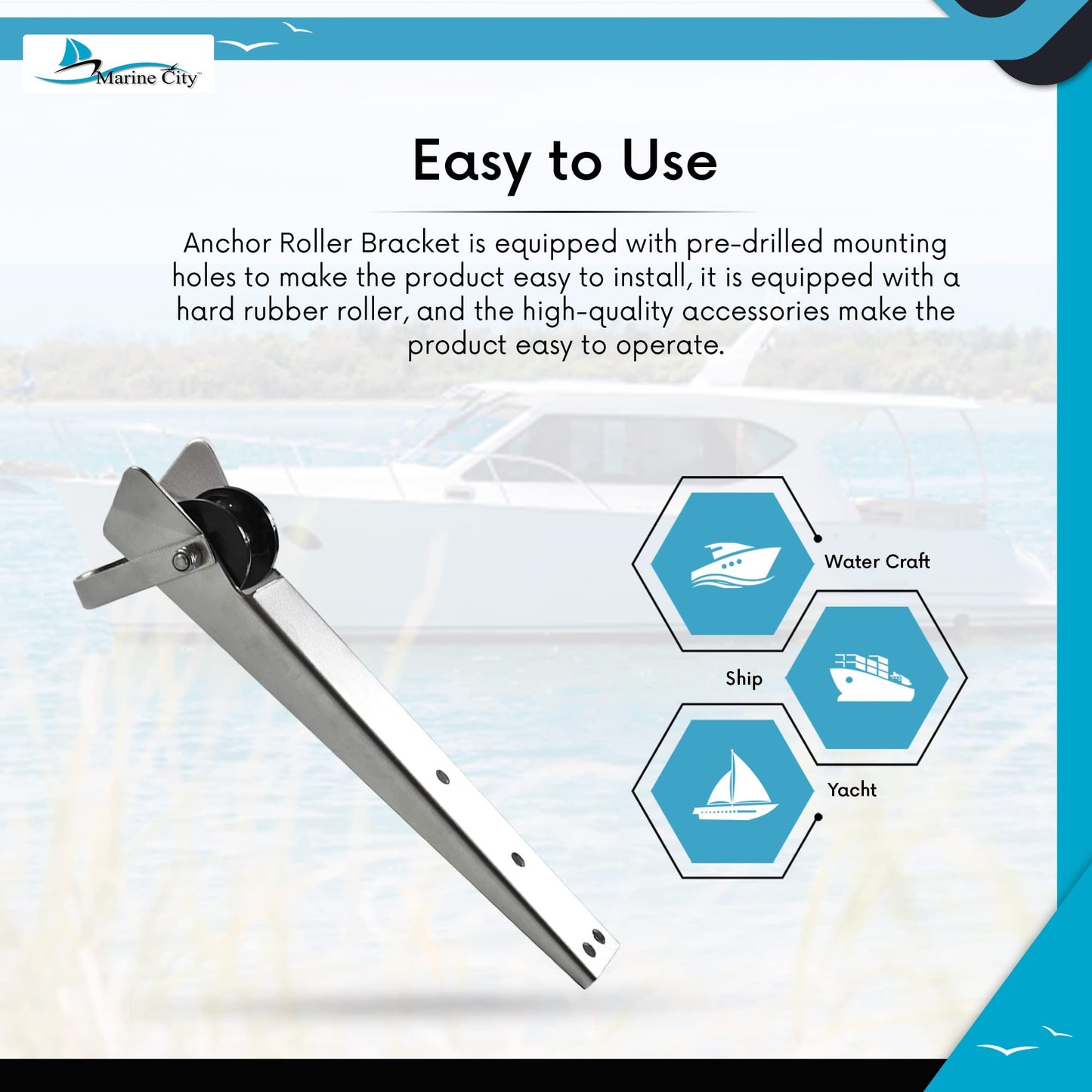 Marine City Stainless Steel Anchor Roller Bracket 19.5” Bow Mount w/ Rubber Roller