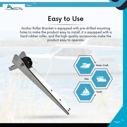 Marine City Stainless Steel Anchor Roller Bracket 19.5” Bow Mount w/ Rubber Roller
