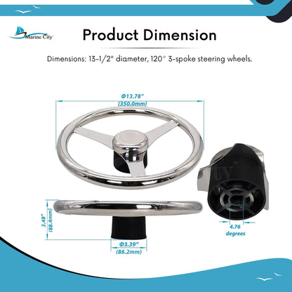 MARINE CITY Volante deportivo de acero inoxidable de grado marino de 13-1/2"