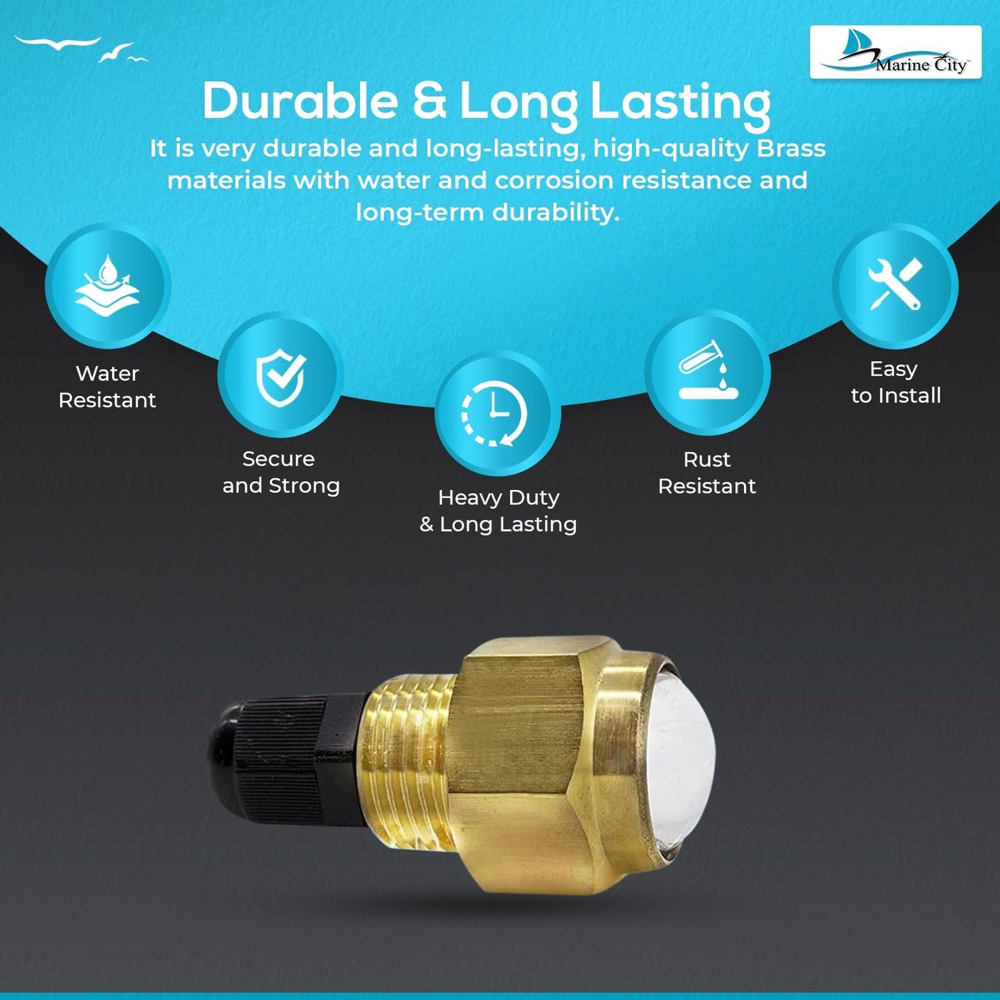 Marine City Brass Drain Multicolor LED Light – Underwater & Corrosion-Resistant