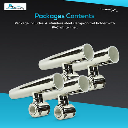 Marine City Adjustable Fishing Rod Holder – 304 Stainless Steel Clamp-On (4 Pcs)