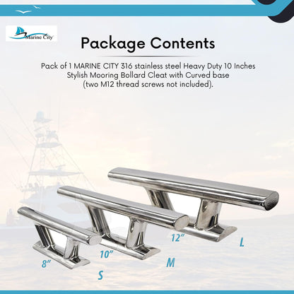 Marine City - Taco de amarre de acero inoxidable 316 resistente de 10.0 in con base curvada para barco marino, caravana, coche, remolque, vela