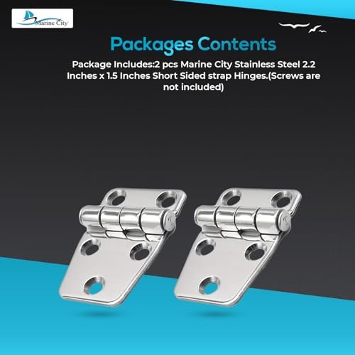 Marine City Stainless Steel Short Sided Strap Hinges  (2.2” × 1.5”) (2 Pcs)